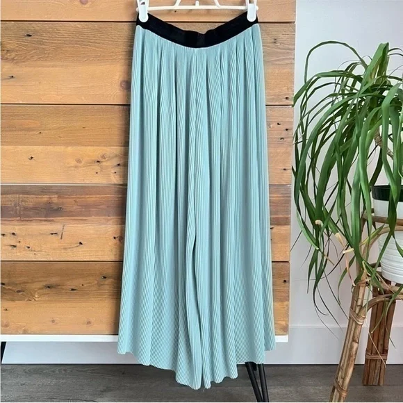 Zara Bohemian Green Highrise Ribbed Palazzo Flowy Cropped Pants Size Small - Picture 15 of 15